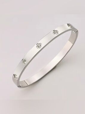 Macy's Silver Floral Crystal Bangle Bracelet